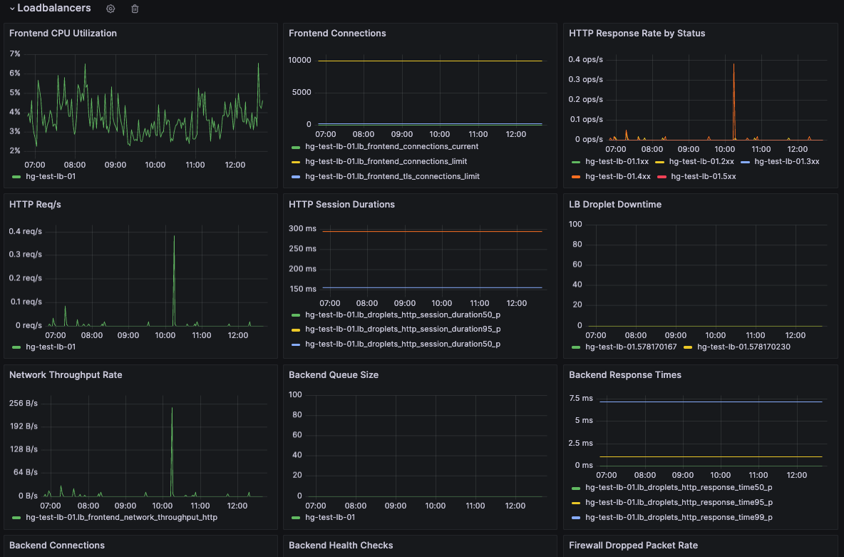 Load balancer frontend and backend dashboard panels